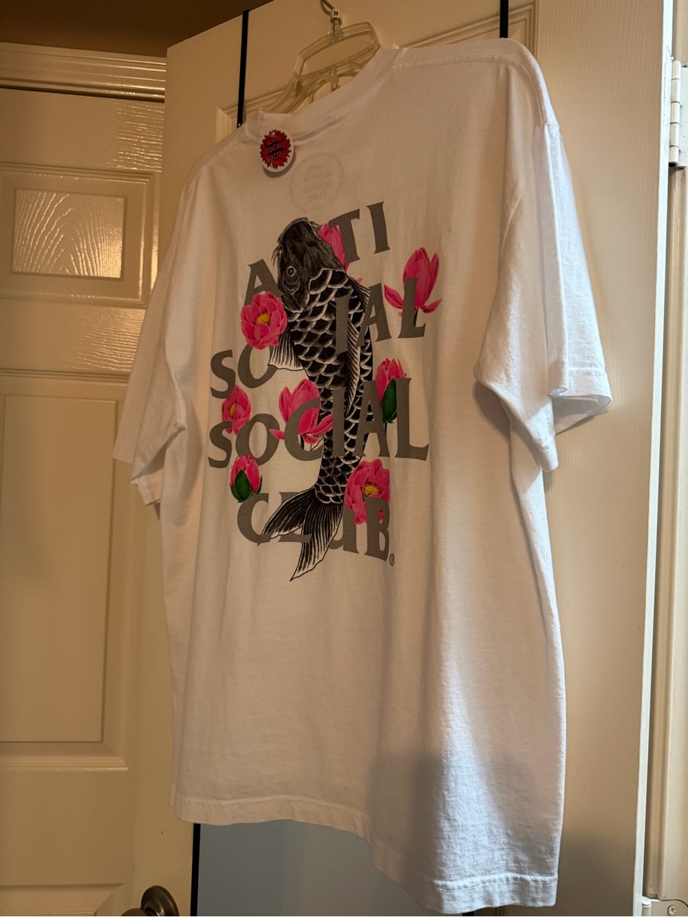 Anti Social Social Club White Tee with Black Koi and Pink Florals